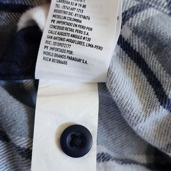 American Eagle men's navy blue & white plaid cotton flannel shirt, button down L - Picture 9 of 10